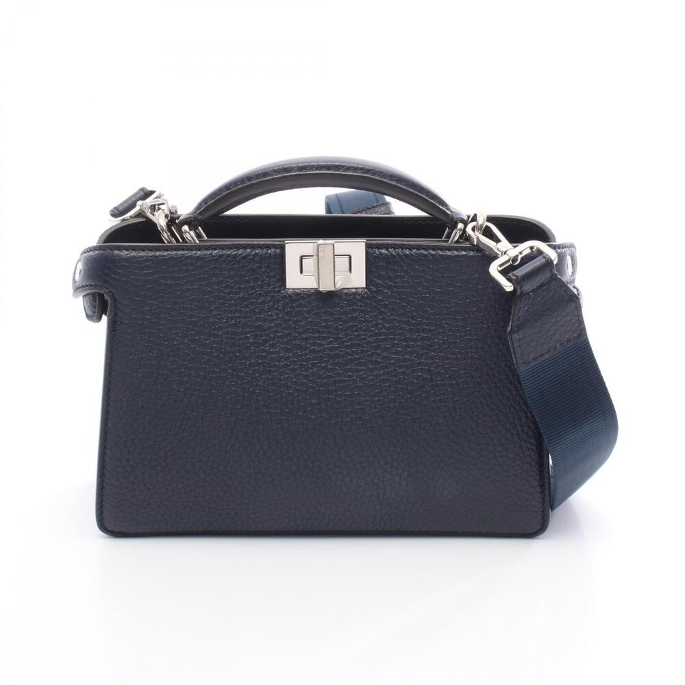 Fendi Peekaboo ISee U Cross Handbag Leather Navy Blue